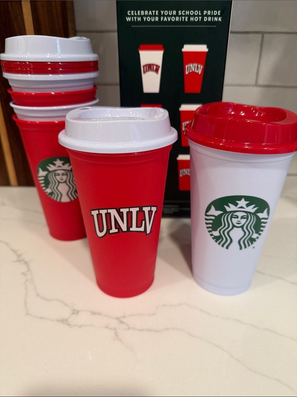 Starbucks Red and White UNLV Reusable Cups - Set